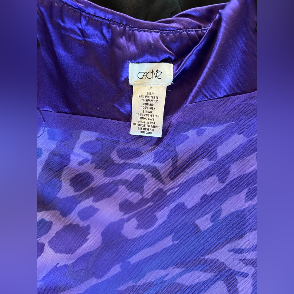 Cache Dress Maxi Satin Teal Abstract Print Purple Size 8 - Picture 14 of 16